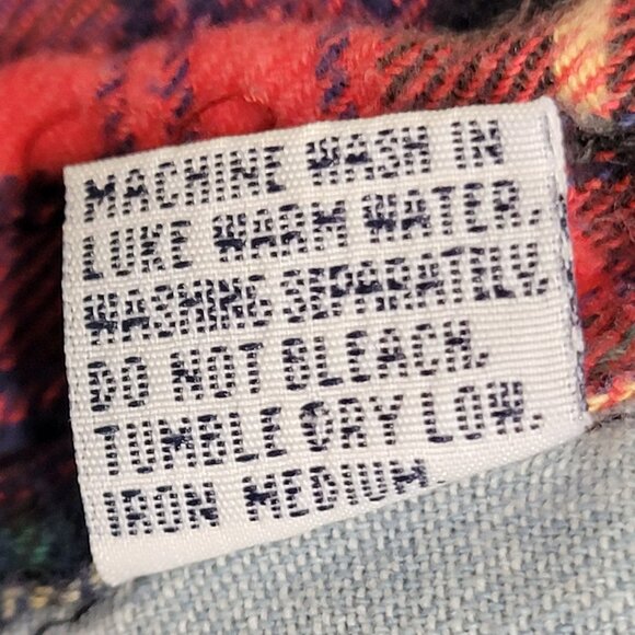 Vintage 90s Plaid Denim Shirt Women Medium Blue Red Button Up Collar Long Sleeve - Picture 14 of 16